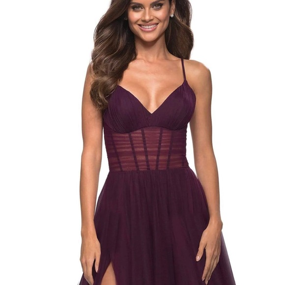 La Femme A-Line Tulle Ballgown Gown Bridesmaid Grad Dress Size 12 Dark B… - Picture 1 of 9